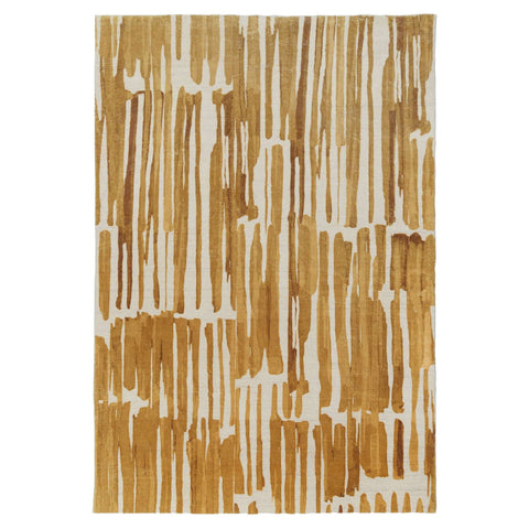 Kharga 2342 Gold and Ivory Modern Striped Machine Washable Rug - Rugs Of Beauty - 1